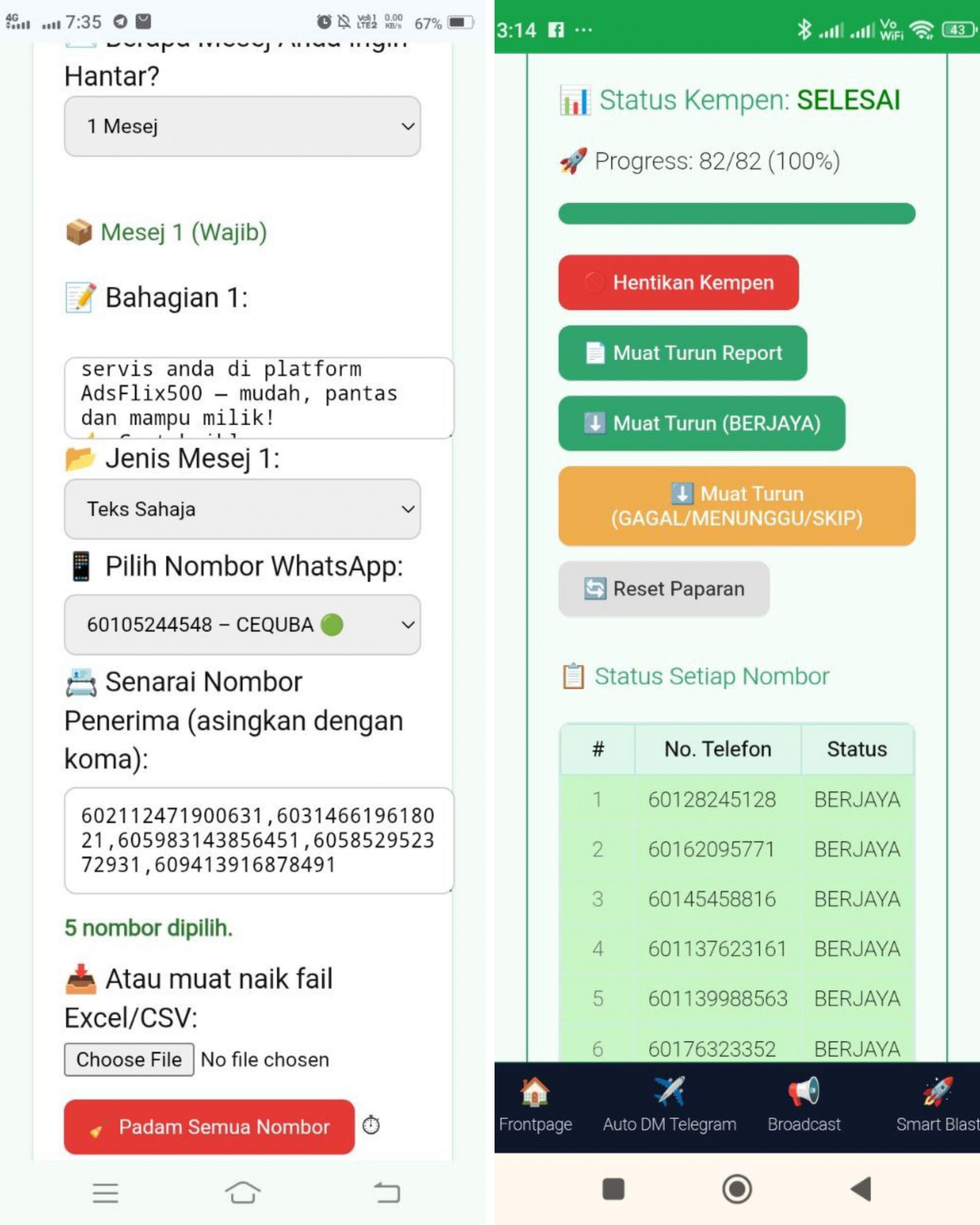 Preview Broadcast WhatsApp